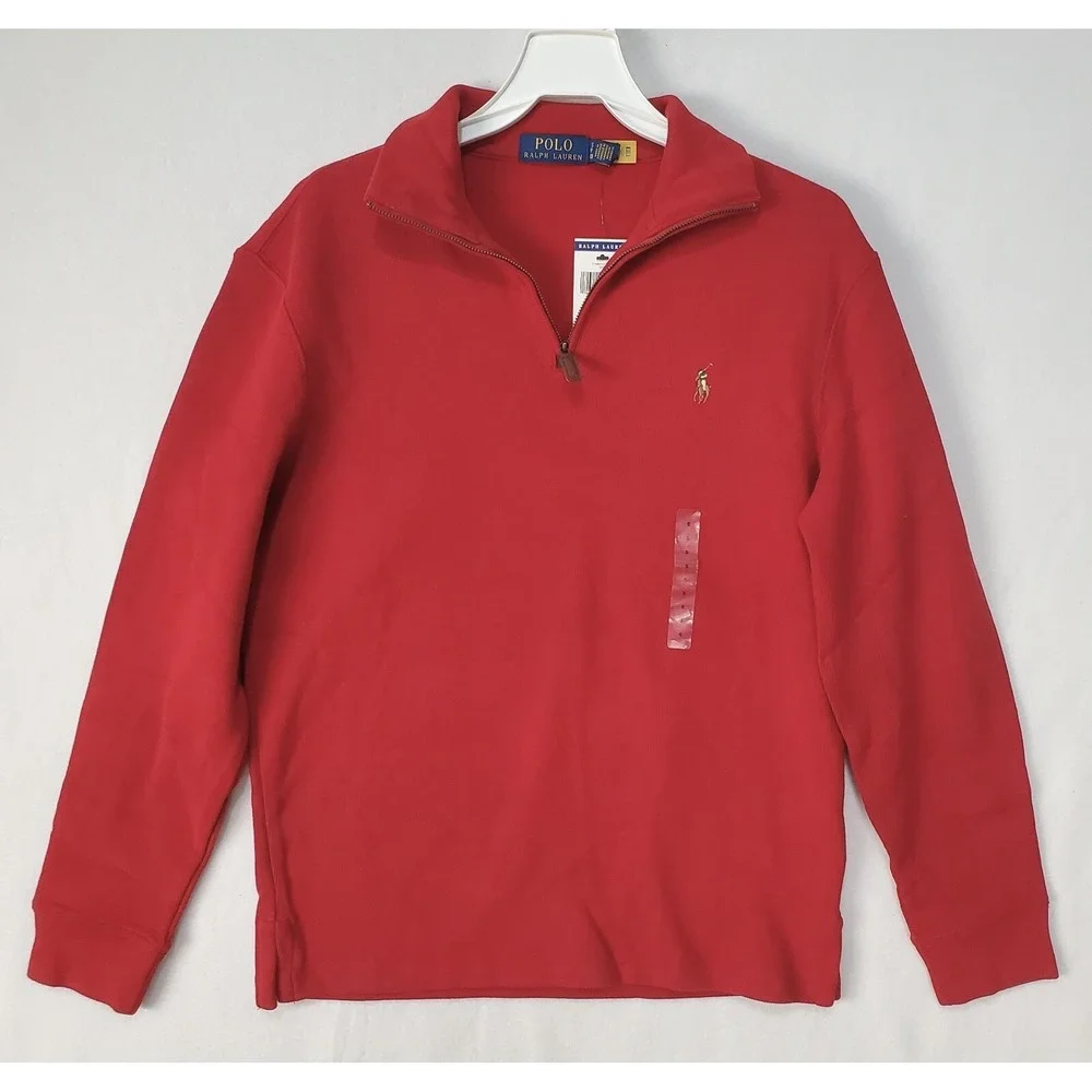 Polo Ralph‎ Lauren Cotton Rib 1/4 Zip Pullover Sweater Red Men's Small NEW!